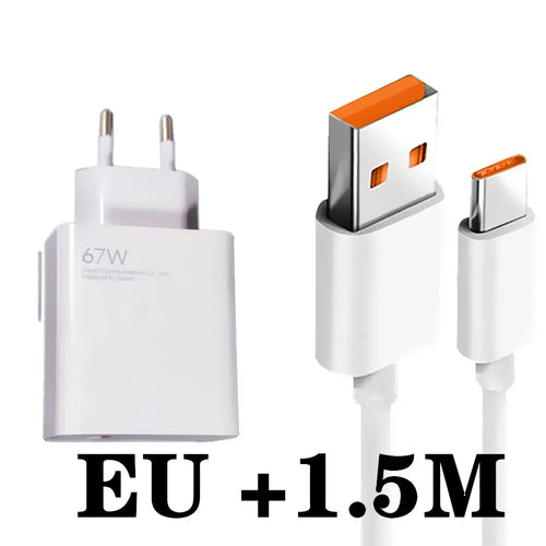 Original Xiaomi 67W Turbo Fast Charger EU Plug 6A Type C Cable For Mi