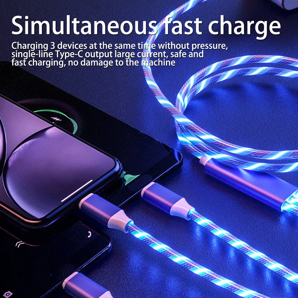 3 In 1 66W Fast Charging Data Cable For Android iOS Type-C 1.2M 2M