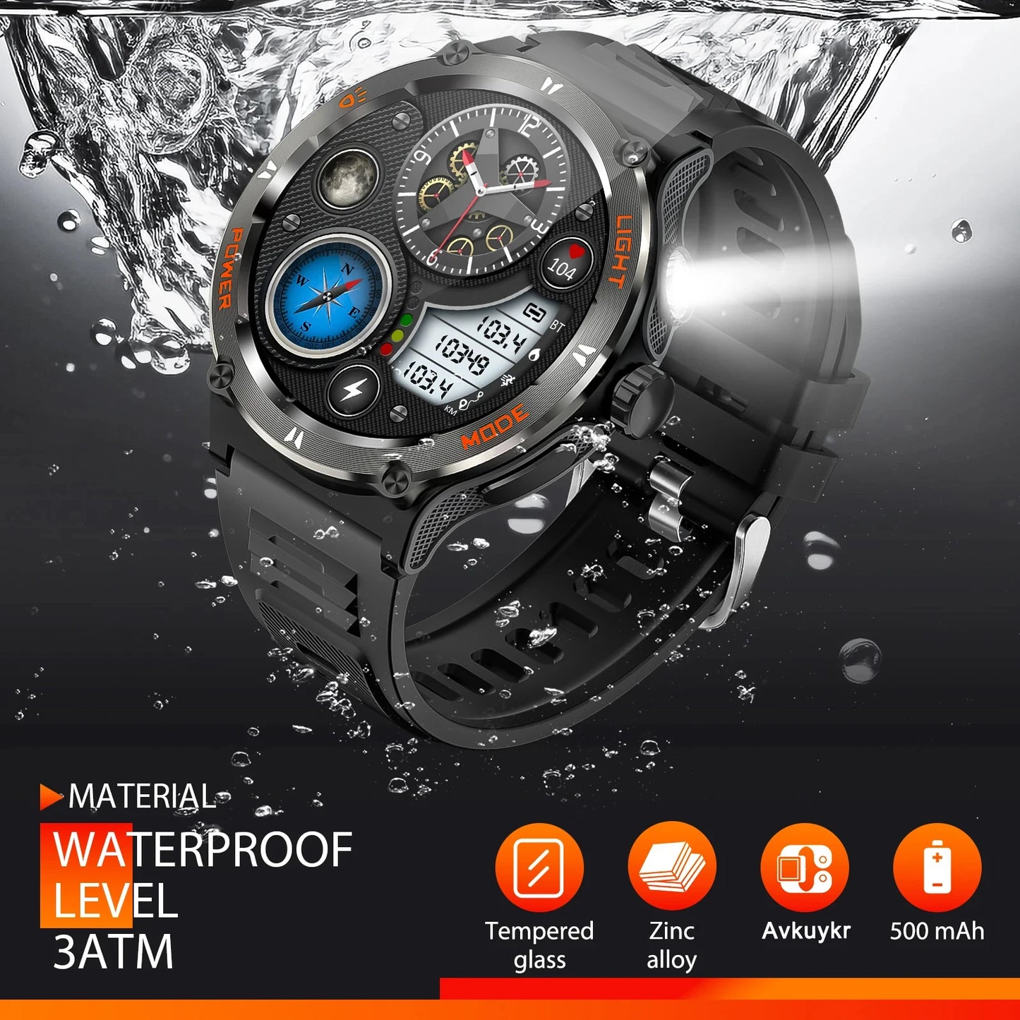 2024 New 1.53-inch outdoor Men Smart Watch 3ATM Waterproof 500Mah B
