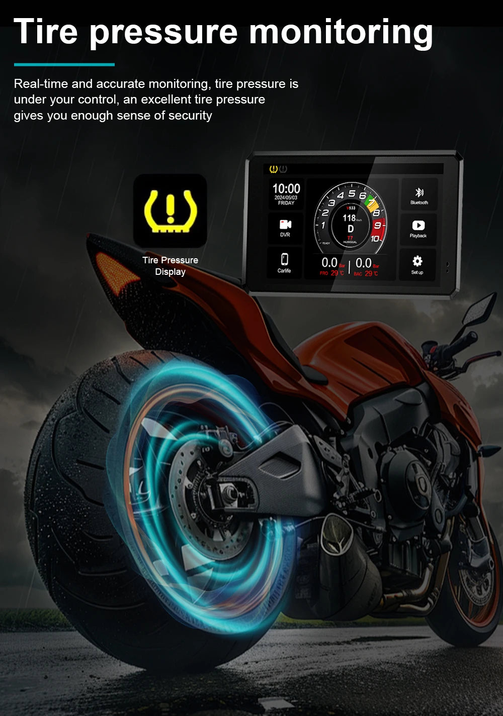 FOR Motorcycle Carplay Waterproof 1080P 5 Inch WiFi Wireless