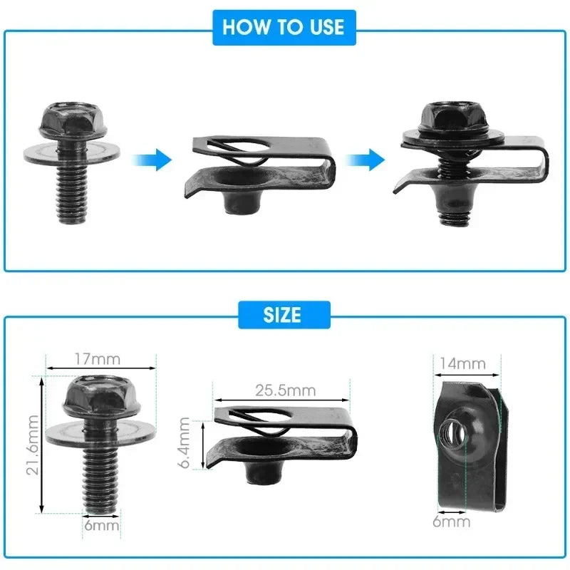 Car Body Bolts U Type Nut Clips M6 Automobile Bumper Fender Rivet
