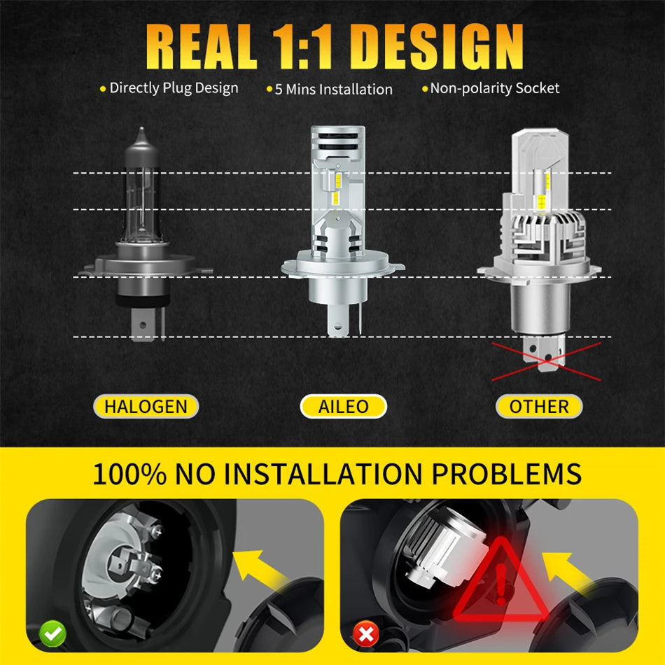 AILEO 2x H4 Led Lights High Quality 30000Lm 250W High Low Beam For Car