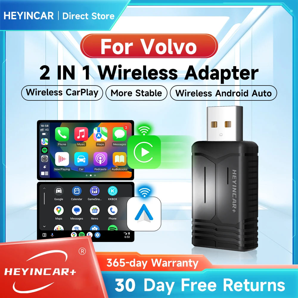 2024 NEW HEYINCAR 2in1 Wireless Android Auto Adapter Carplay Wireless