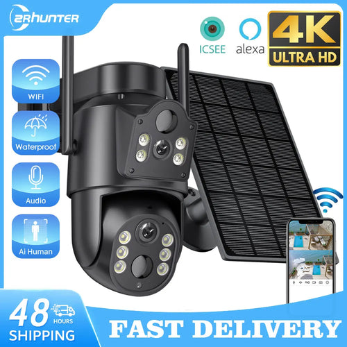 4k 8MP WIFI Solar Camera With 7800 mAh Battery Dual Lens Wireless PTZ