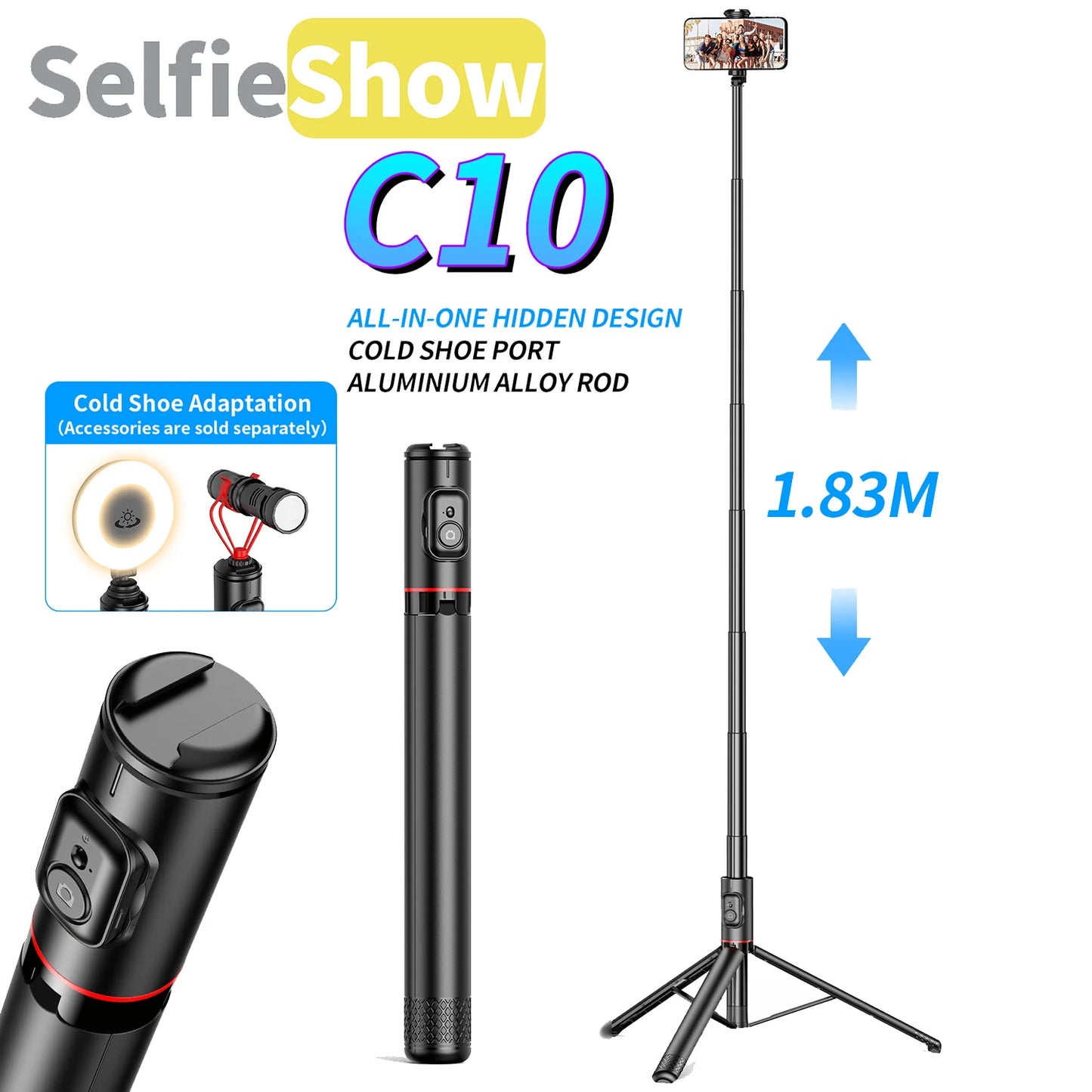 Selfieshow Selfie Stick with Wireless Bluetooth Remote Portable 72
