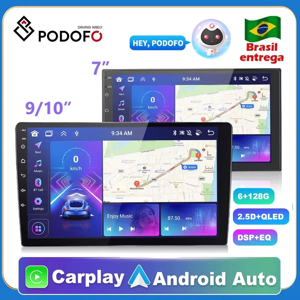 Podofo 2din Android GPS Car Stereo Carplay Radio Bluetooth FM Car MP5