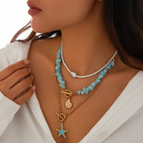 Y2K Trend Wedding Party Jewelry Blue Shell Sheet Choker Necklace For