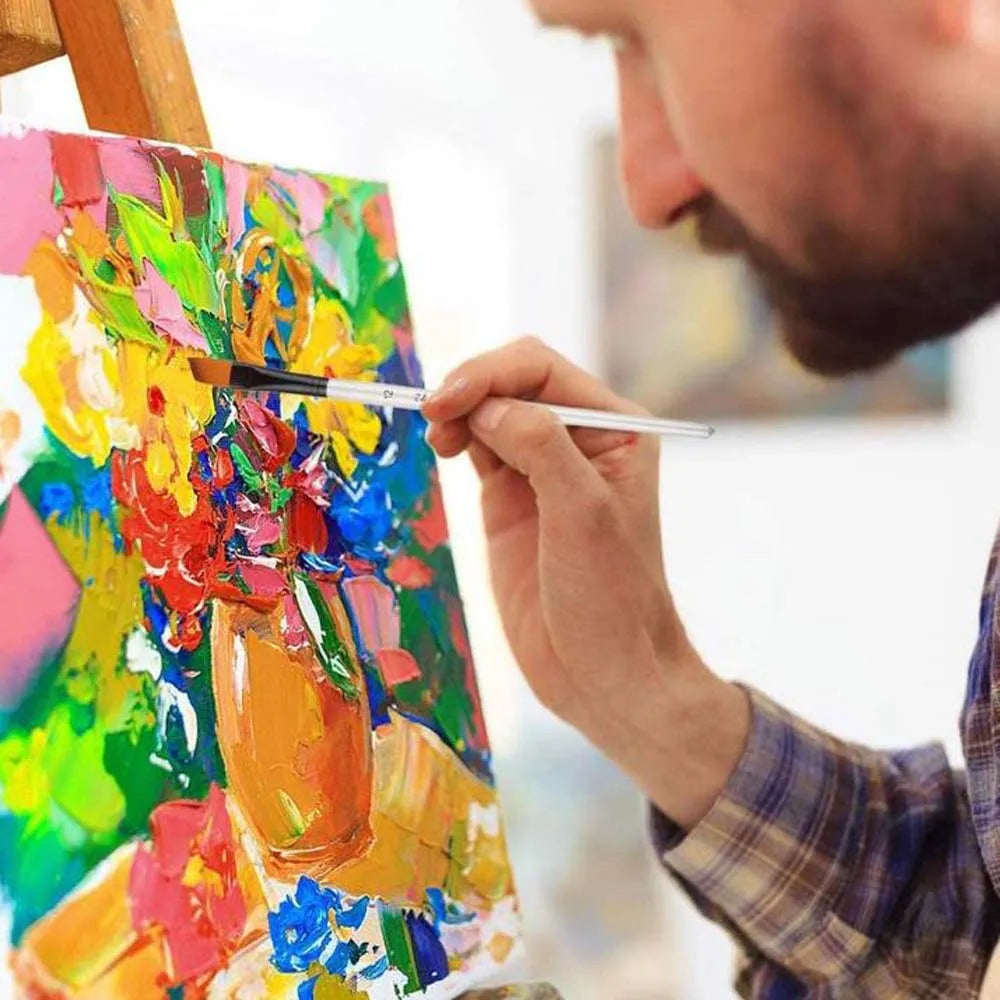 6PCS Wood Oil Brush, Acrylic Paint Brush, Flexible Bristles,