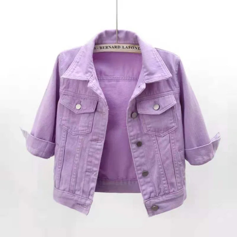 Women Denim Jacket Spring Autumn Short Coat Pink Jean Jackets Casual