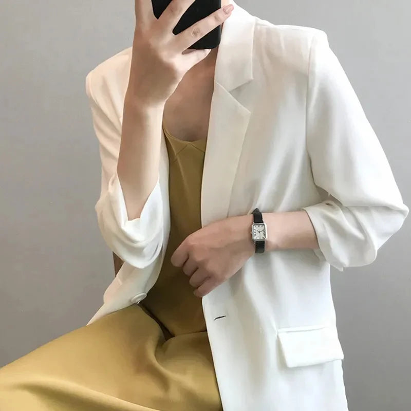 Chiffon Suit Coat Women's 2024 Summer New Korean Loose White Thin Long