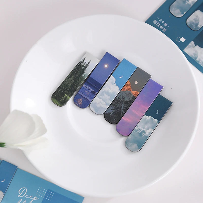 JIANQI 2pcs/pack Magnetic bookmark beautiful scenery clouds simple