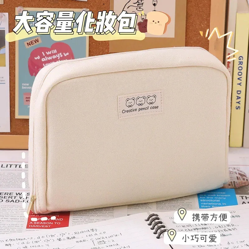 Large Capacity Pencil Case Zip Canvas Pencil Bag Pouch Function