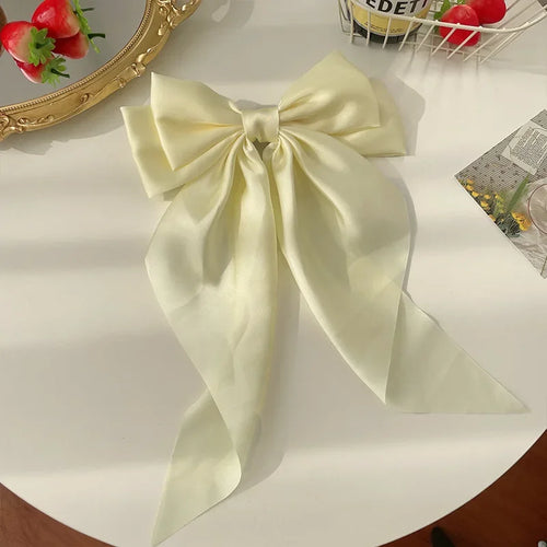 1pcs Solid Color Satin Ribbon Big Bows Hairpin Spring Clips Hair