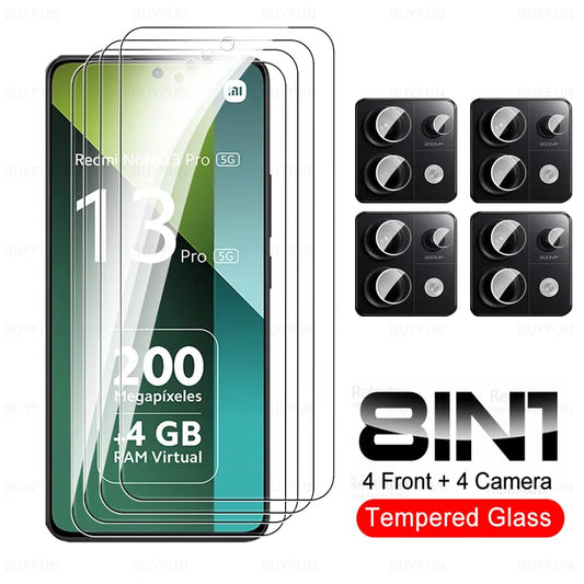 8 in 1 Tempered Glass For Redmi Note 13 Pro 5G Camera Glass For Xiaomi