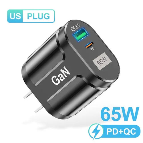 USLION 65W GaN USB C Charger Quick Charge Korea EU US Plug PD USB-C