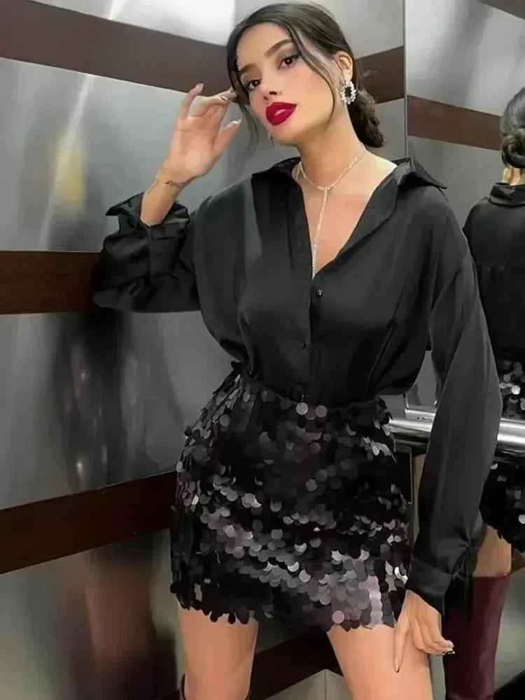 ASDS Mini Skirt For Women Sexy Sequin Short Skirts Vintage Y2k Women