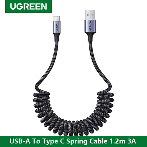 UGREEN Car Spring Pull USB A To Type C Cable 3A Fast Charging data For