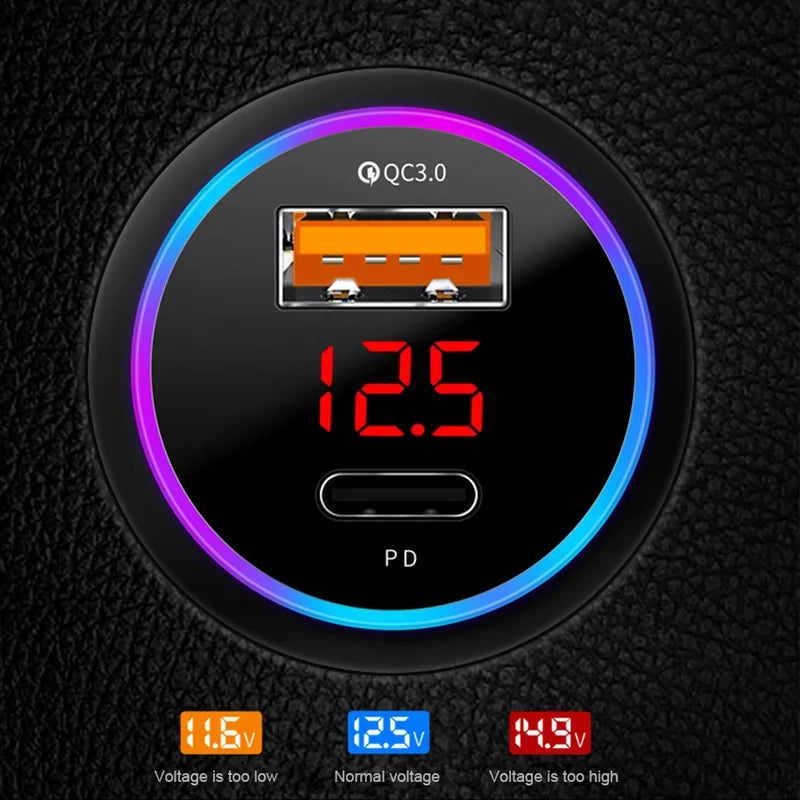 SEAMETAL Car Charger PD+USB QC3.0 38W Quick Charging Phone Charger