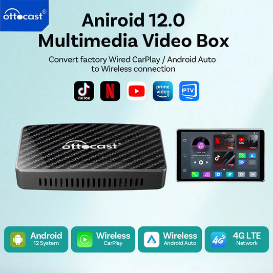 Ottocast Play2 Video Pro Ai Box Wireless CarPlay Android Auto Adapter
