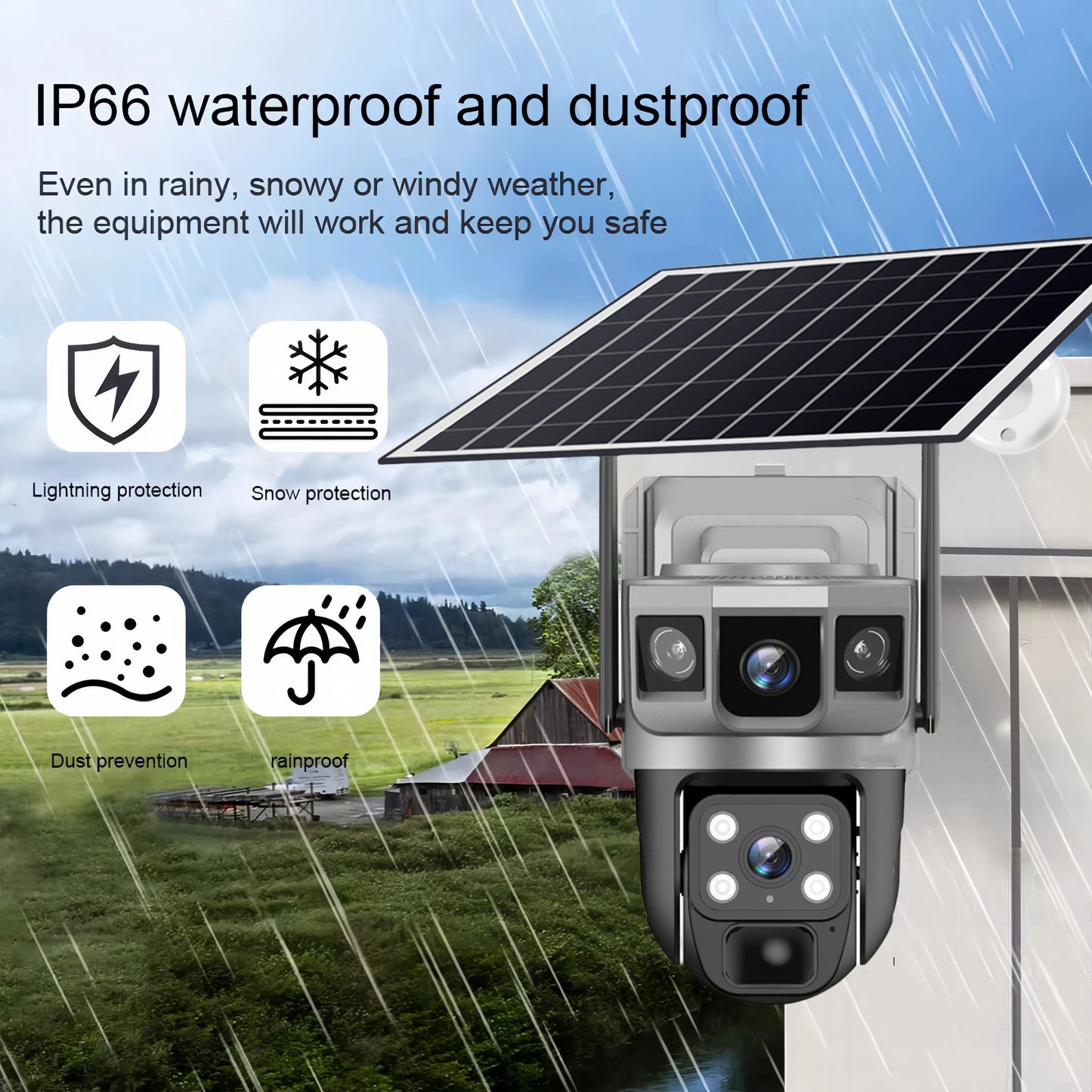 V380Pro Solar Camera 4G Sim Card Camera Triple Screen WiFi Network