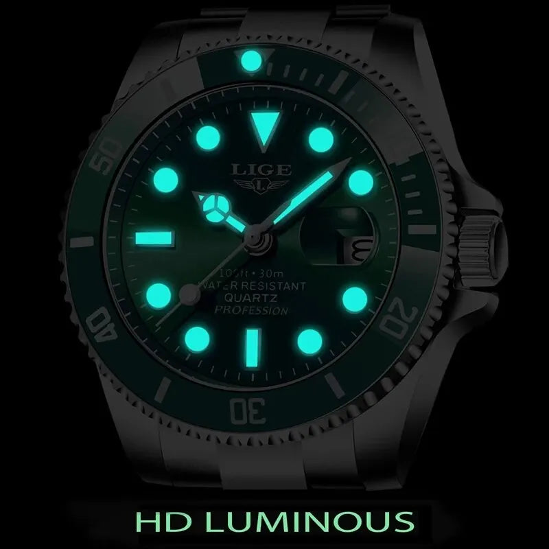 LIGE Top Brand Luxury Fashion Diver Watch Men 30ATM Waterproof Date