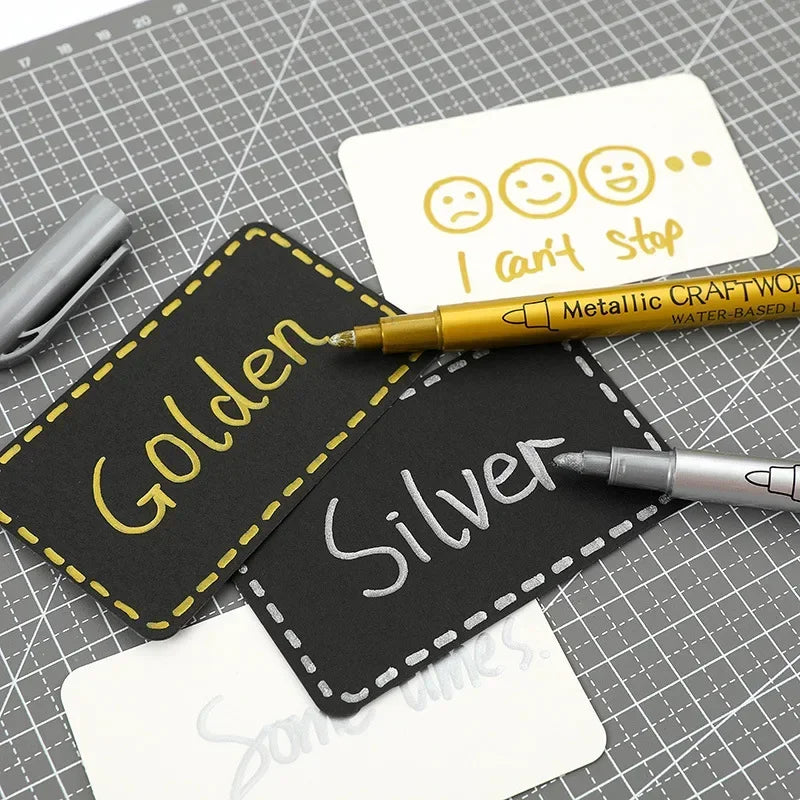 1/2Pcs Brush Metallic Marker Pens Gold Silver Permanent Art Markers