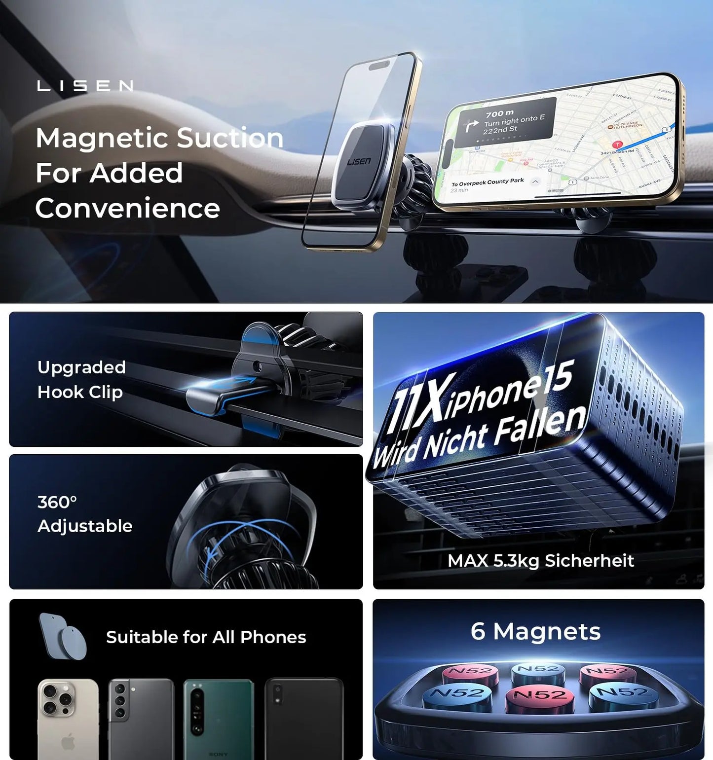 LISEN Phone Holder Car Ultra Magnetic Phone Mount Cell Phone Holder