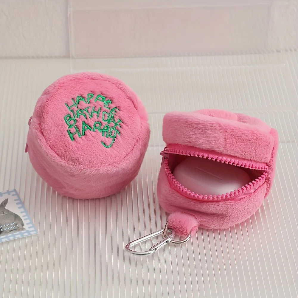 1pc Cute Plush Cosmetic Bag Portable Letter Embroidered Coin Purse