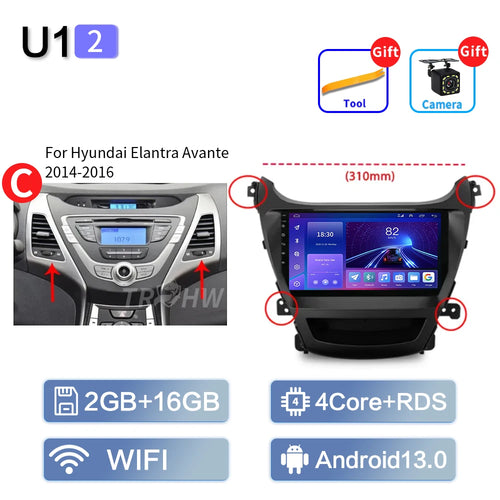 For Hyundai Elantra Avante I35 2011-2016 Car Multimedia Player 2din