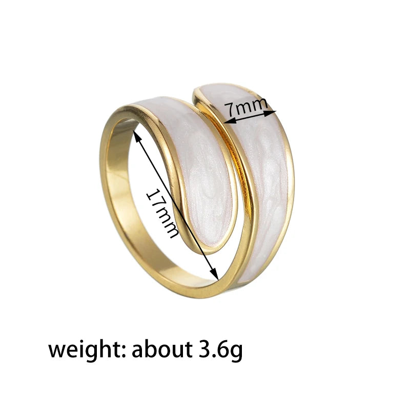 Letdiffery Retro Gold Color Double Oil Drip Open Rings Stainless Steel