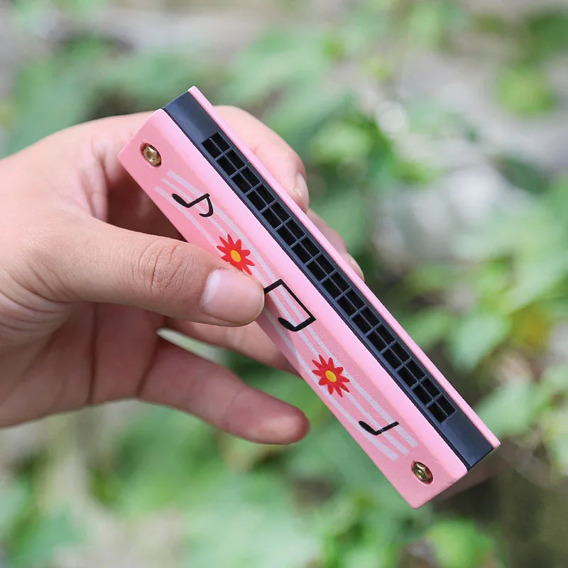 16-Hole Wooden Harmonica Cartoon Animals Painted Toy Musical