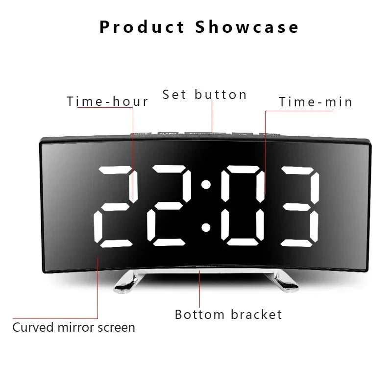 Creative Curved Electronic Clock, LED Large Screen Plug-in Battery