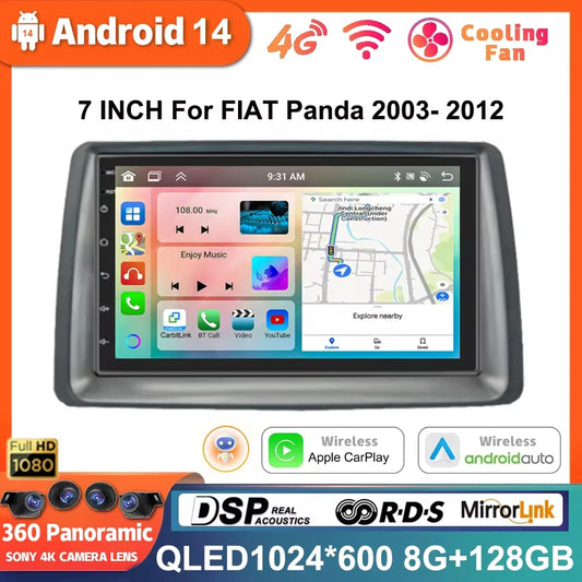 7" Android 14 Carplay Auto Car Radio Multimedia For Fiat Panda 2003