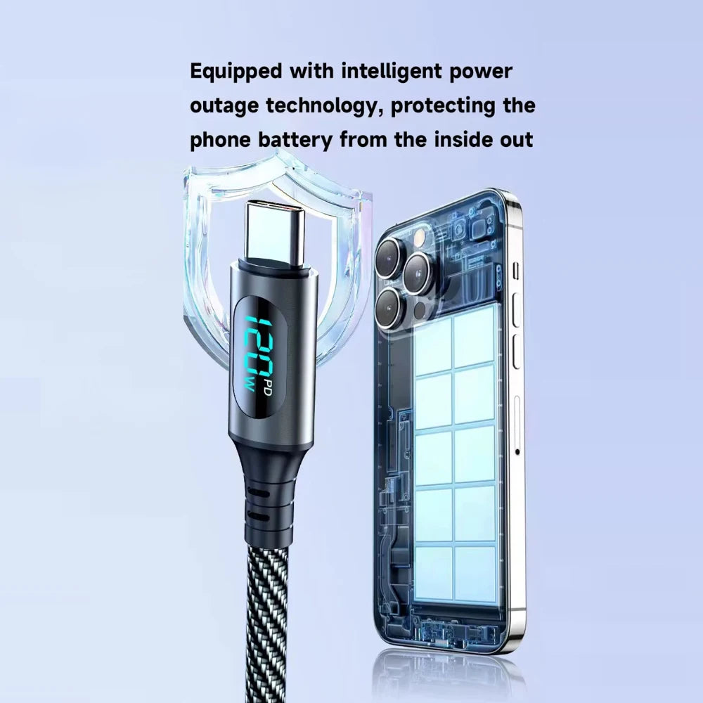JINMUXI New 120W LED Digital Display Quick Charge USB Type C Cable For