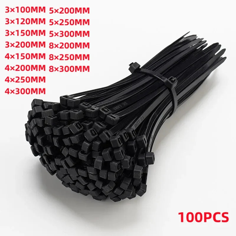 Self-locking plastic nylon tie 100 PCS black cable tie fastening ring