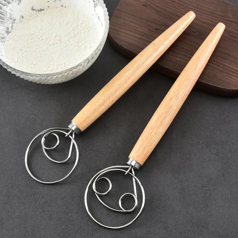 Best Wooden Hand Danish/Dough Whisk Stainless Steel Doutch Dough Whisk