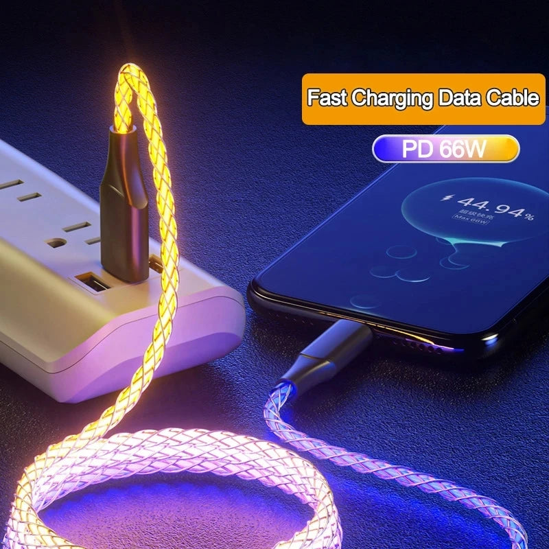 6A Fast Charging RGB Breathing Luminous Gradient Light Data Cable 66W