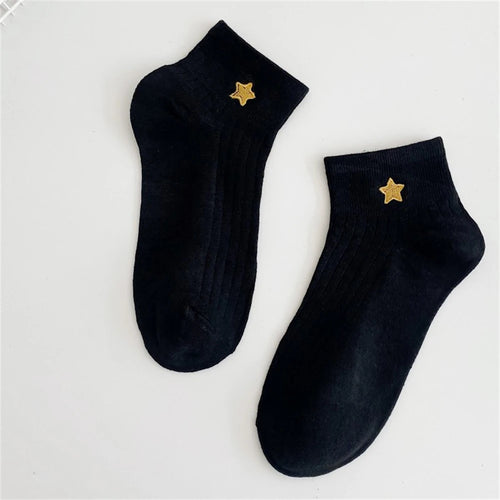 New Cute Embroidery Glitter Love Heart Moon Star Smile Face Socks Soft