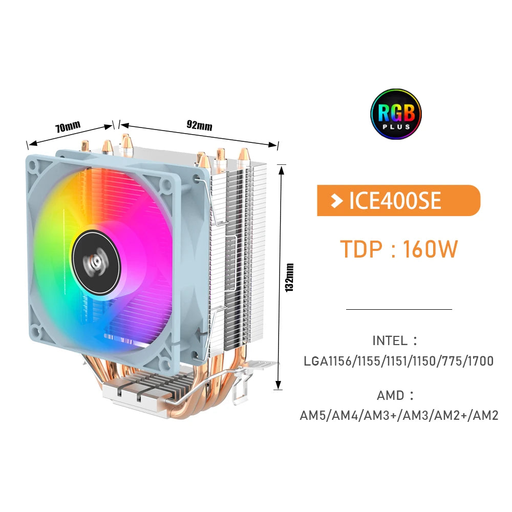 Aigo CPU Cooler 2 4 Heat Pipes PC Radiator Cooling 3PIN PWM Silent Rgb
