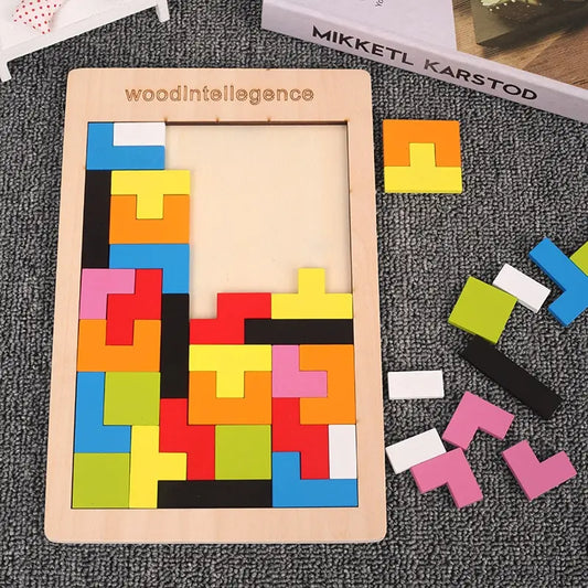 1 Set Wooden Blocks Puzzle Brain Teasers Toy Tangram Jigsaw