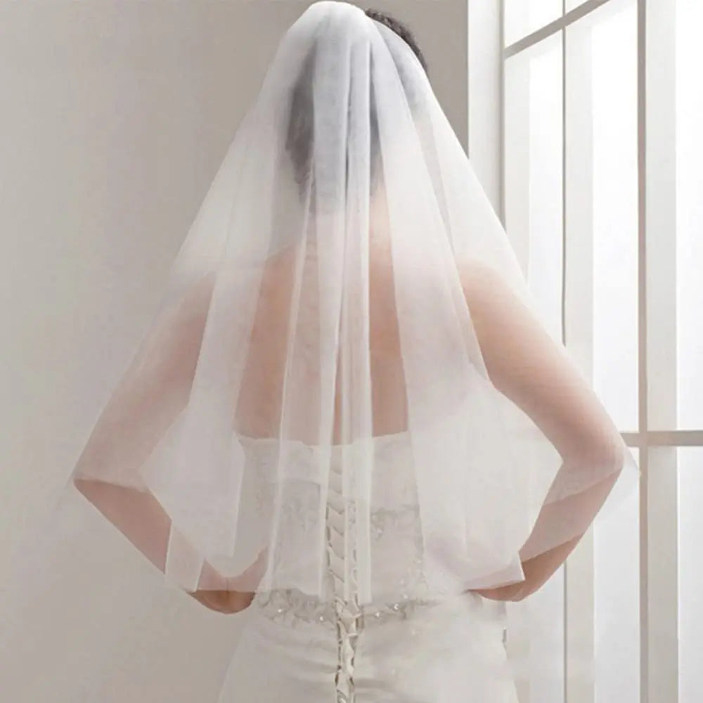 Cheap Short Wedding Veil With Comb Cut Edge 2 Layers Simple Mariage