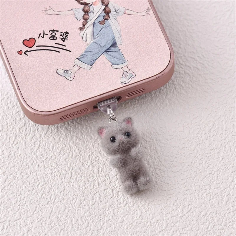 MINISO Resin Plush Cat Phone Dustproof Plug For iPhone Samsung Xiaomi