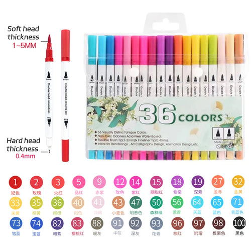 12-262 Colores Double Pen Tip Markers Brush Pens Set Painting