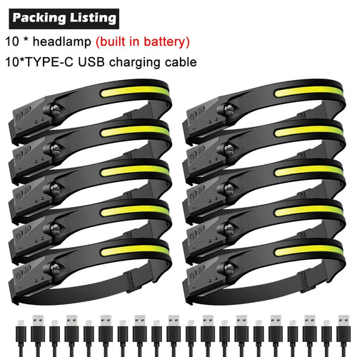 LED Sensor Headlamp Built-in Battery USB Rechargeable Head Flashlight