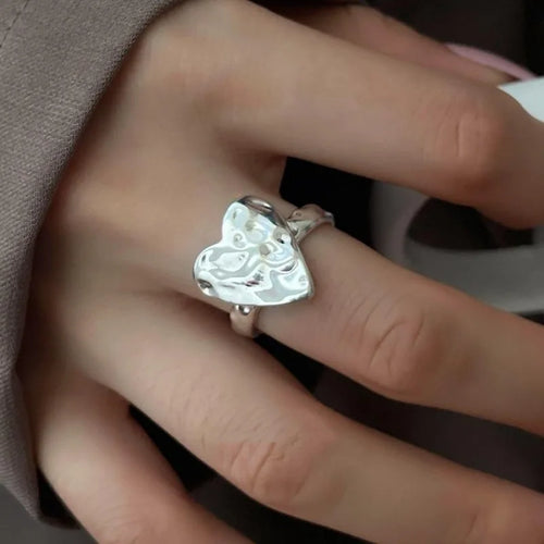 INS Minimalist Silver Color Irregular Wrinkled Surface Finger Rings