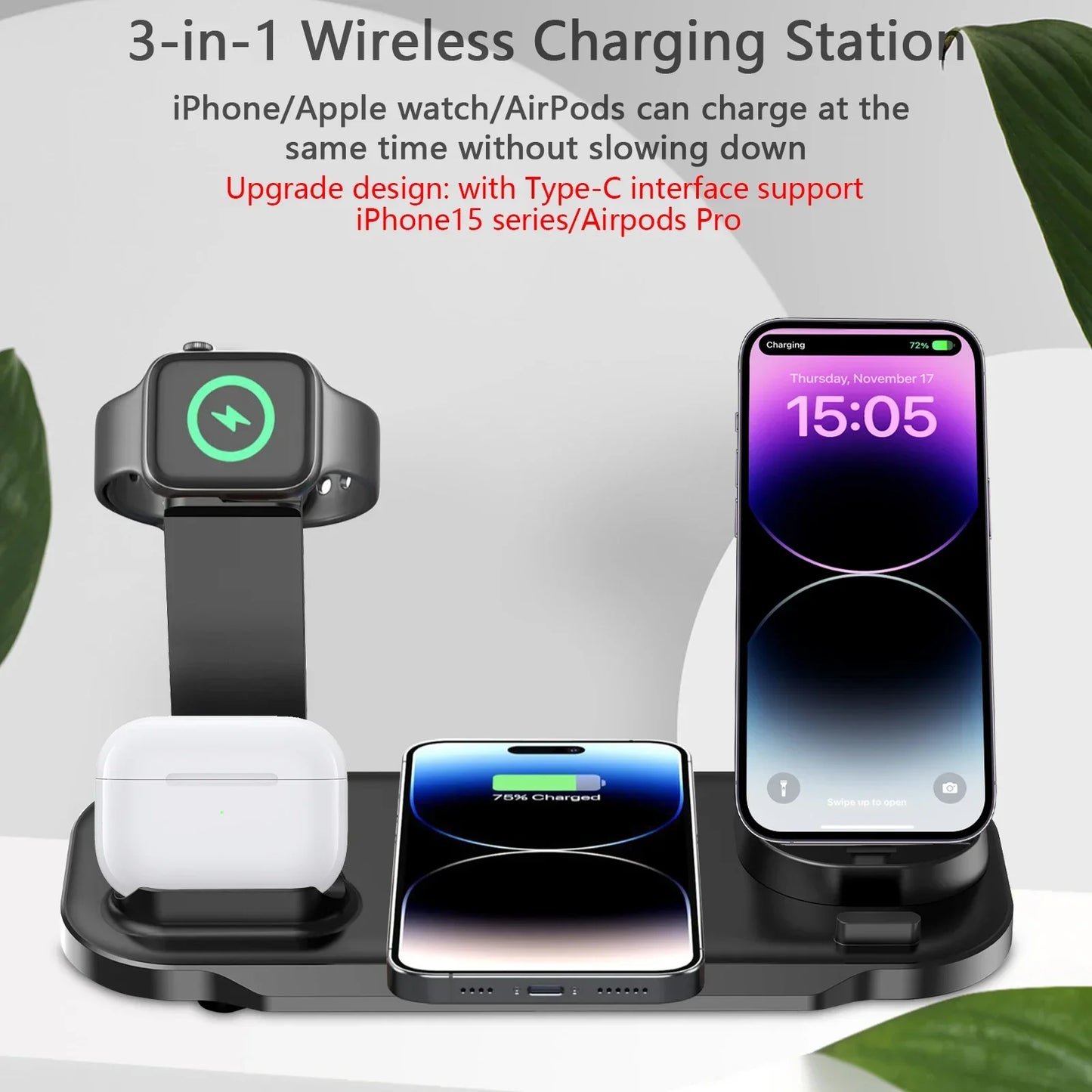 7 in 1 30W Rotate Wireless Charger Stand Pad For iPhone Samsung Xiaomi