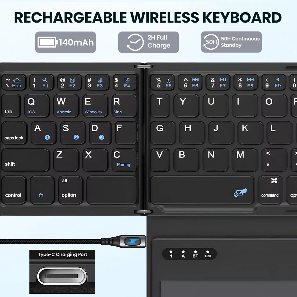 AVATTO Portable Quadruple Folding Wireless Bluetooth keyboard with
