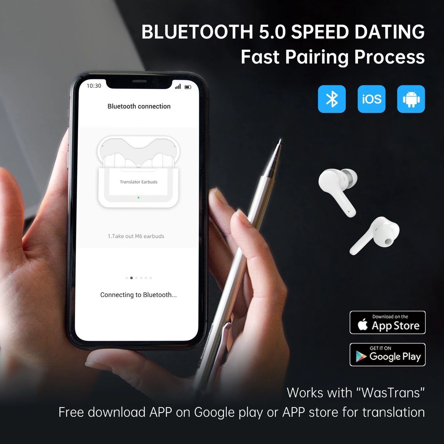 Wooask [M6] Translator Earbuds, Bi-directional Real-time Voice