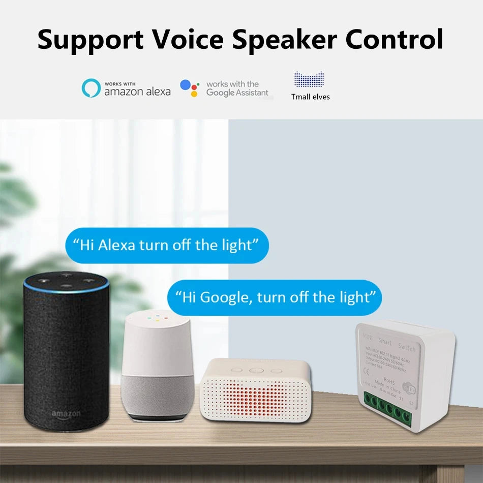 Mini Wifi Smart Switch 2 Way Control Tuya 16A DIY Light Switches Alexa