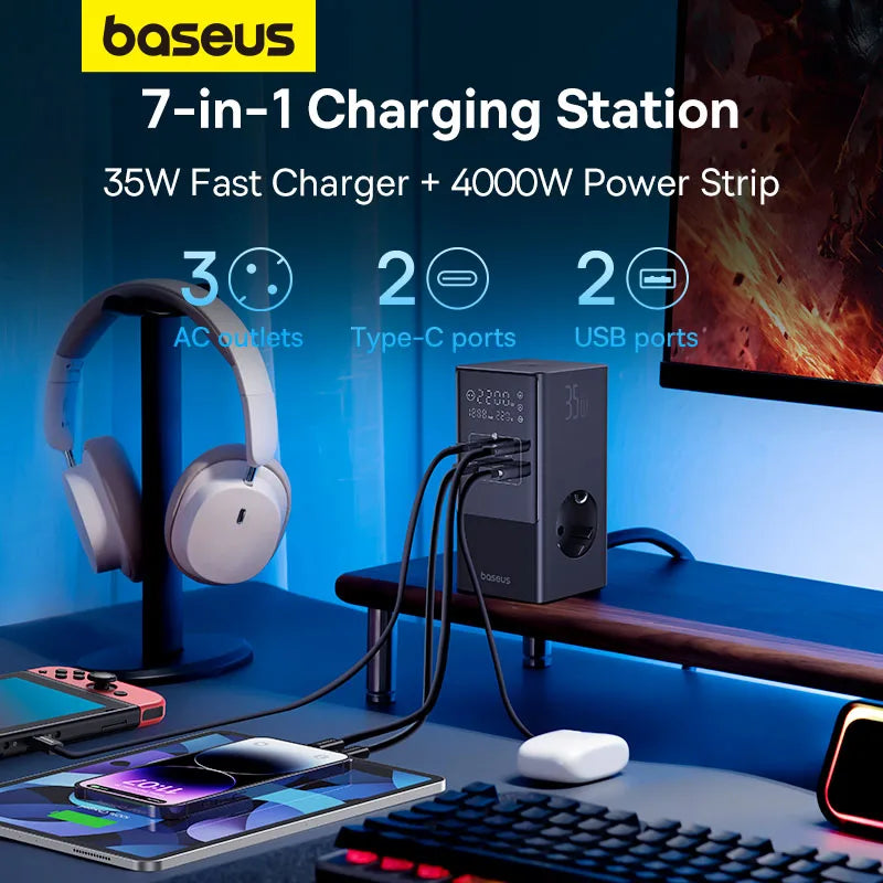 Baseus 35W Fast Charging Digital Power Strip 7-in-1 Charging Station